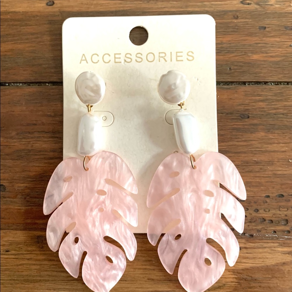 COPY - Pink Palm leaf earrings